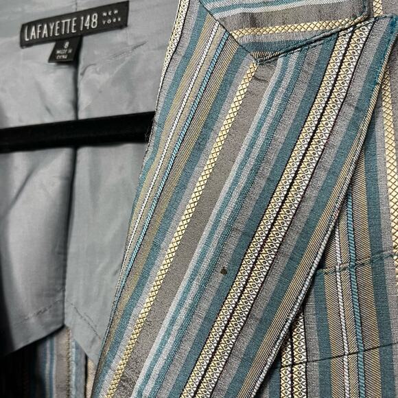 Lafayette 148 New York Striped Blue Tan Blazer Suit Jacket Coat Women’s 8 - Picture 5 of 8